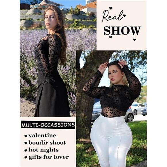 Womens Mesh Bodysuit Long Sleeve - Picture 3 of 6